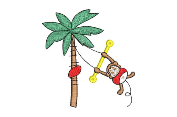 Baby Monkey Playing Embroidery Design