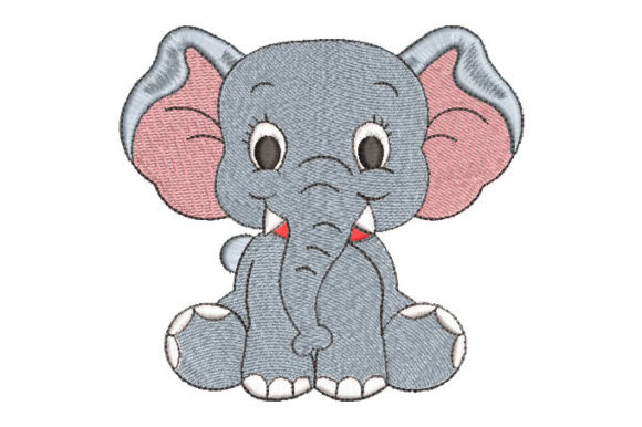 Gray Baby Elephant Embroidery Design