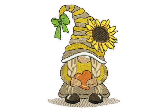 Sunflower Girl Gnome Embroidery Design